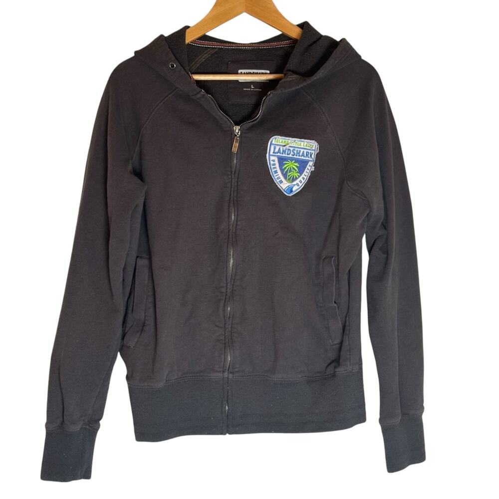 Mens Landshark Dark Gray Distressed Hooded full zip Sweatshirt Large